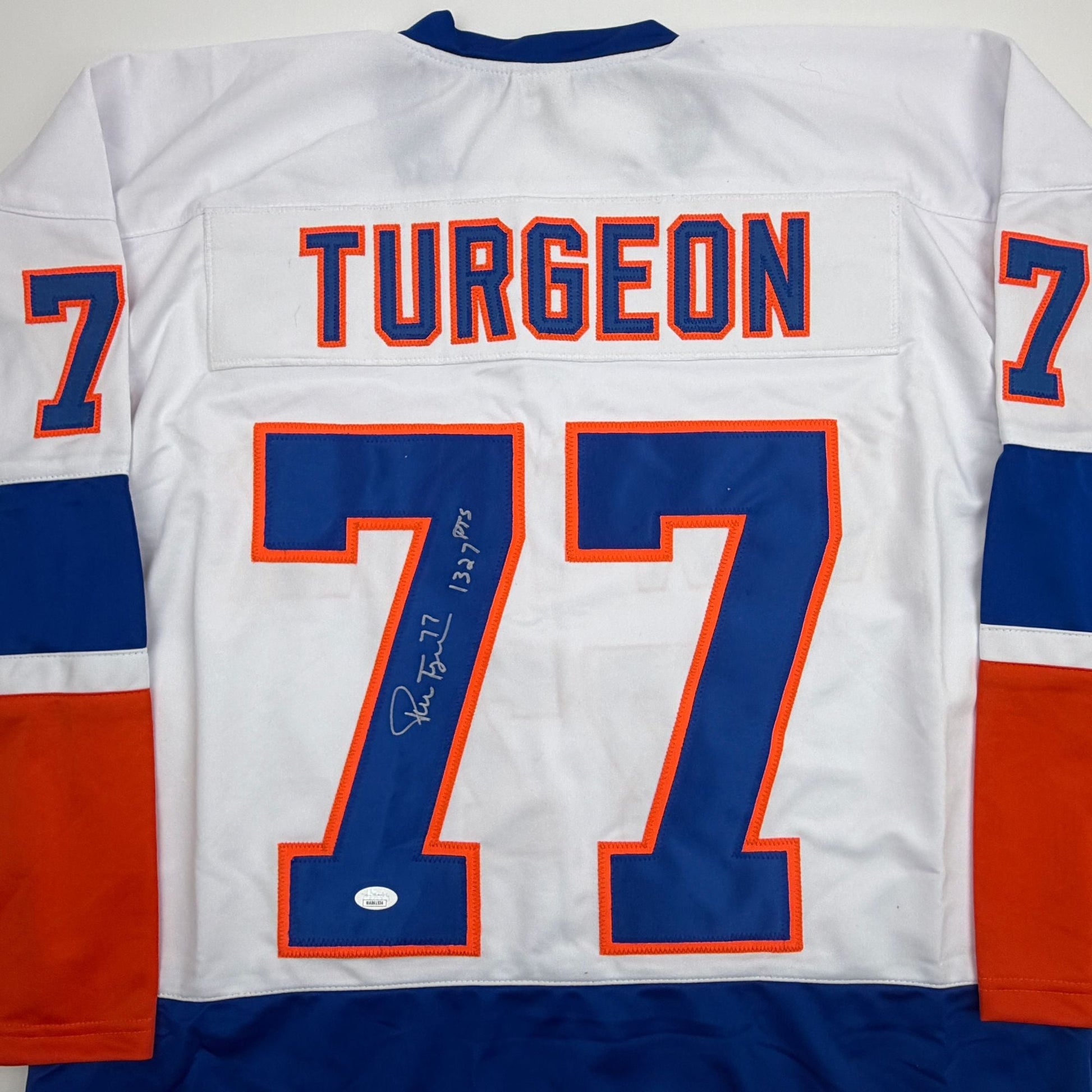 Autographed/Signed Pierre Turgeon New York White Hockey Jersey JSA COA