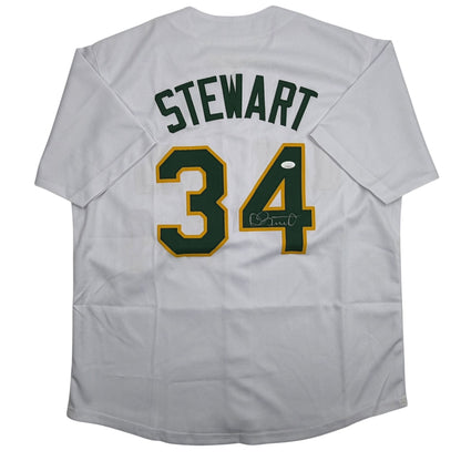 Autographed/Signed Dave Stewart Oakland White Baseball Jersey JSA COA