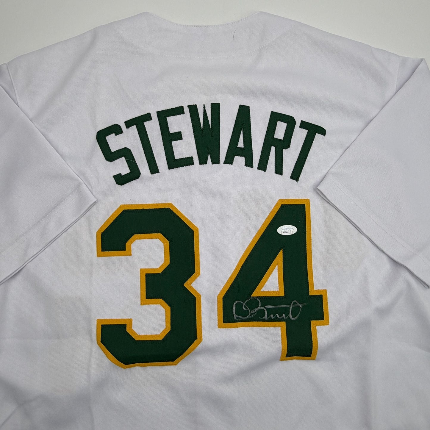 Autographed/Signed Dave Stewart Oakland White Baseball Jersey JSA COA