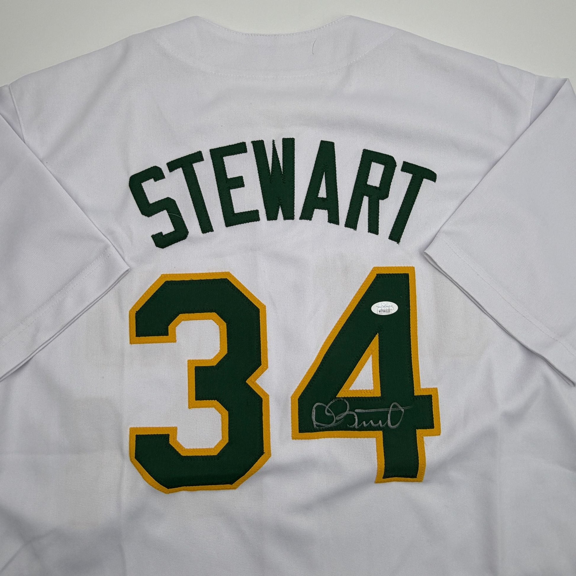 Autographed/Signed Dave Stewart Oakland White Baseball Jersey JSA COA