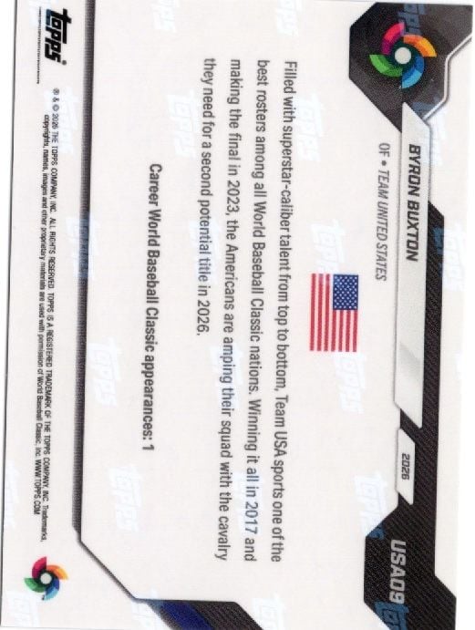2026 Topps Now WBC Byron Buxton #USA08 Logo Refractor Team USA Baseball Card