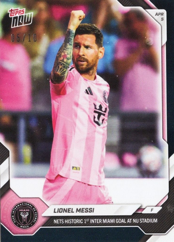 2026 Topps Now Lionel Messi #23 Black Foil /10 Nets Historic 1st Inter Miami Goal at NU Stadium Inter Miami Soccer Card