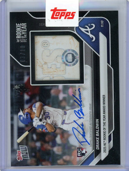 2025 Topps Now Drake Baldwin #OS1B Black Relic Auto /10 2025 NL Rookie of the Year Award Winner Atlanta Braves Rookie RC Baseball Card