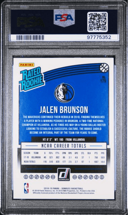Graded 2018 Panini Donruss Jalen Brunson #179 Rookie RC Basketball Card PSA 10 Gem Mint