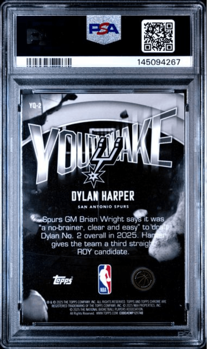 Graded 2025 Topps Chrome Dylan Harper #YQ2 Youthquake Rookie RC Basketball Card PSA 10 Gem Mint
