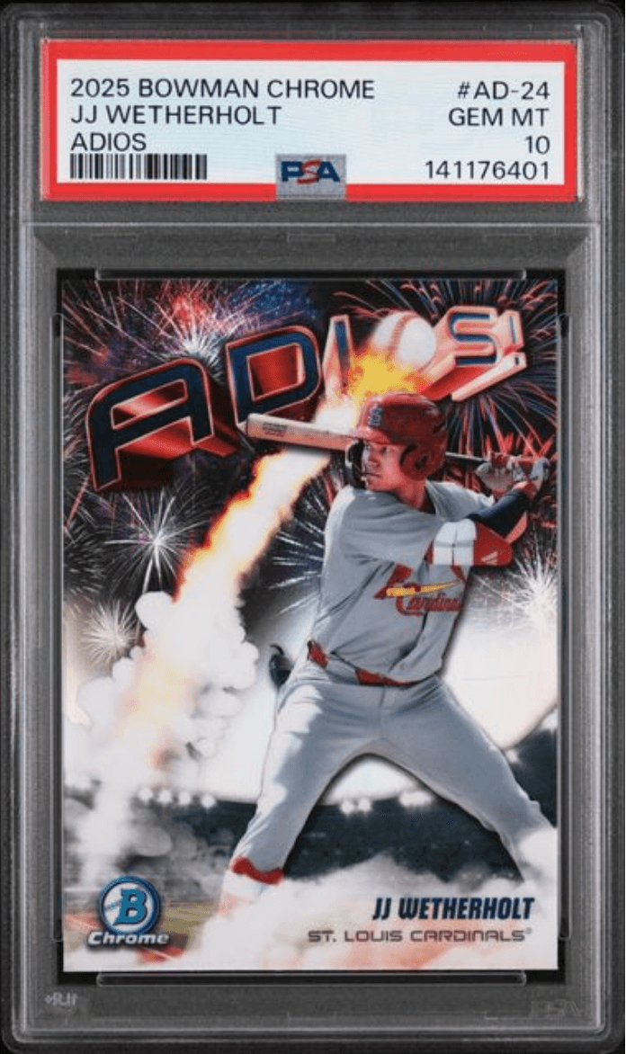 Graded 2025 Topps Bowman Chrome JJ Wetherholt #AD24 Adios Rookie RC Baseball Card PSA 10 Gem Mint