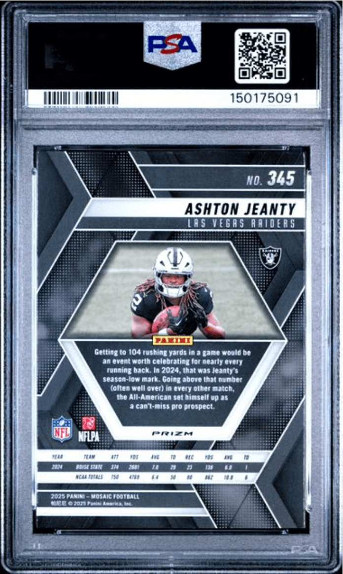 Graded 2025 Panini Mosaic Ashton Jeanty #345 Red & Green Choice Rookie RC Football Card PSA 10 Gem Mint
