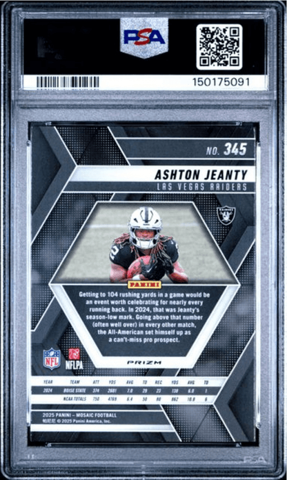 Graded 2025 Panini Mosaic Ashton Jeanty #345 Red & Green Choice Rookie RC Football Card PSA 10 Gem Mint