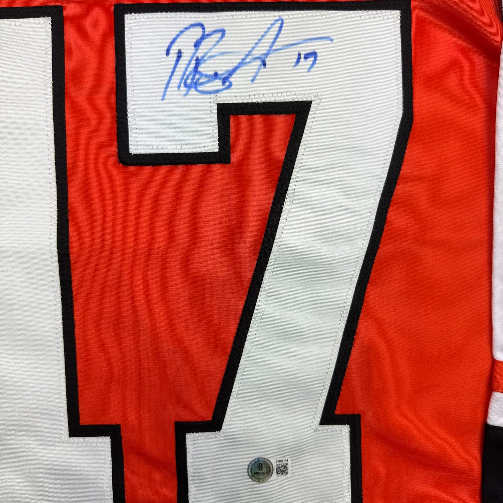 Autographed/Signed Rod Brind'Amour Philadelphia Orange Hockey Jersey Beckett BAS COA