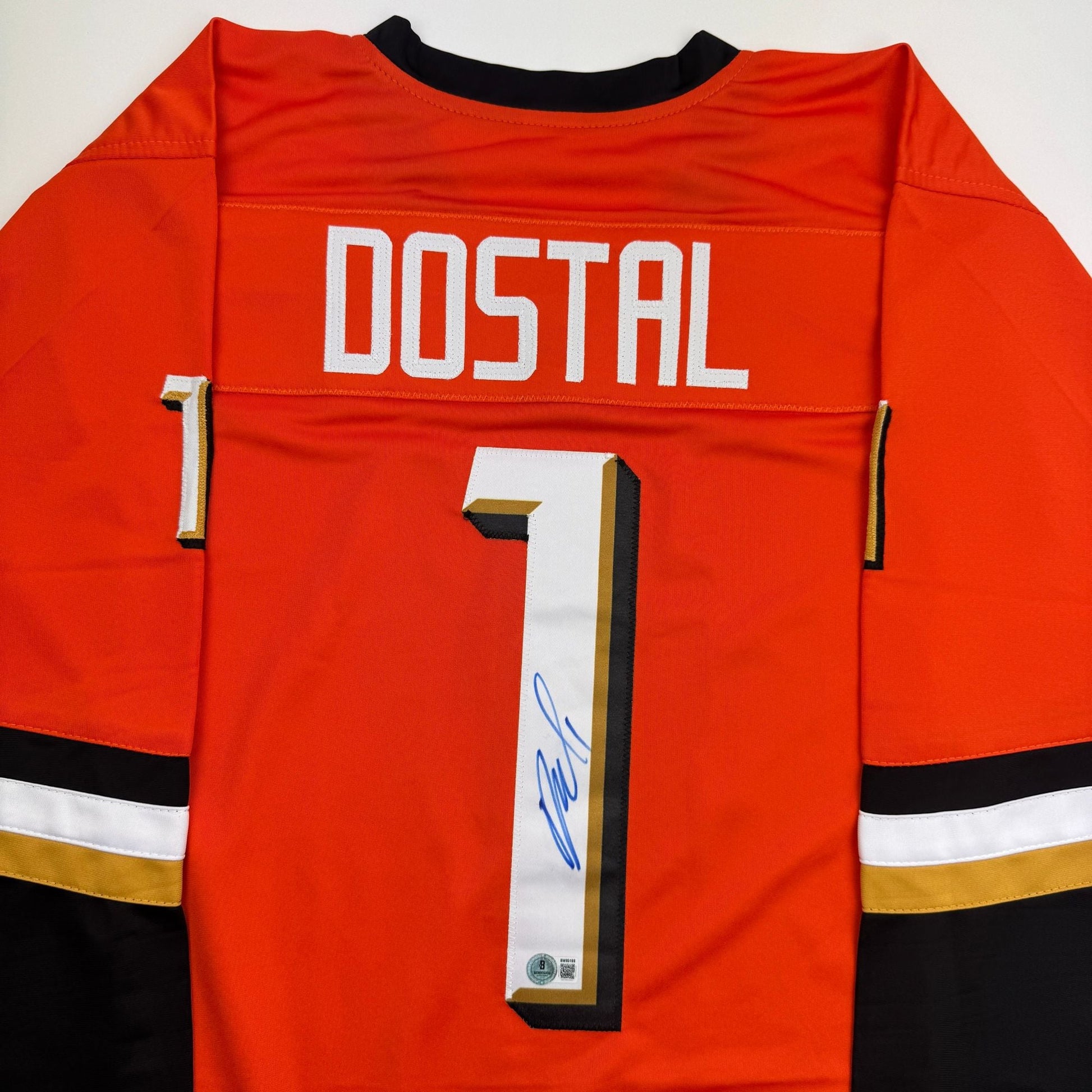Autographed/Signed Lukas Dostal Anaheim Orange Hockey Jersey Beckett BAS COA