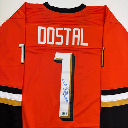 Autographed/Signed Lukas Dostal Anaheim Orange Hockey Jersey Beckett BAS COA