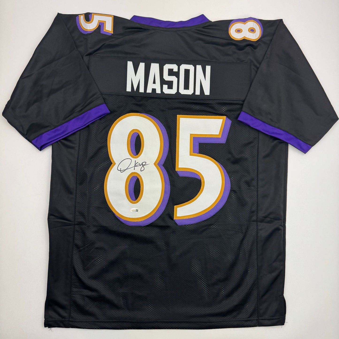 Autographed/Signed Derrick Mason Baltimore Black Football Jersey Beckett BAS COA