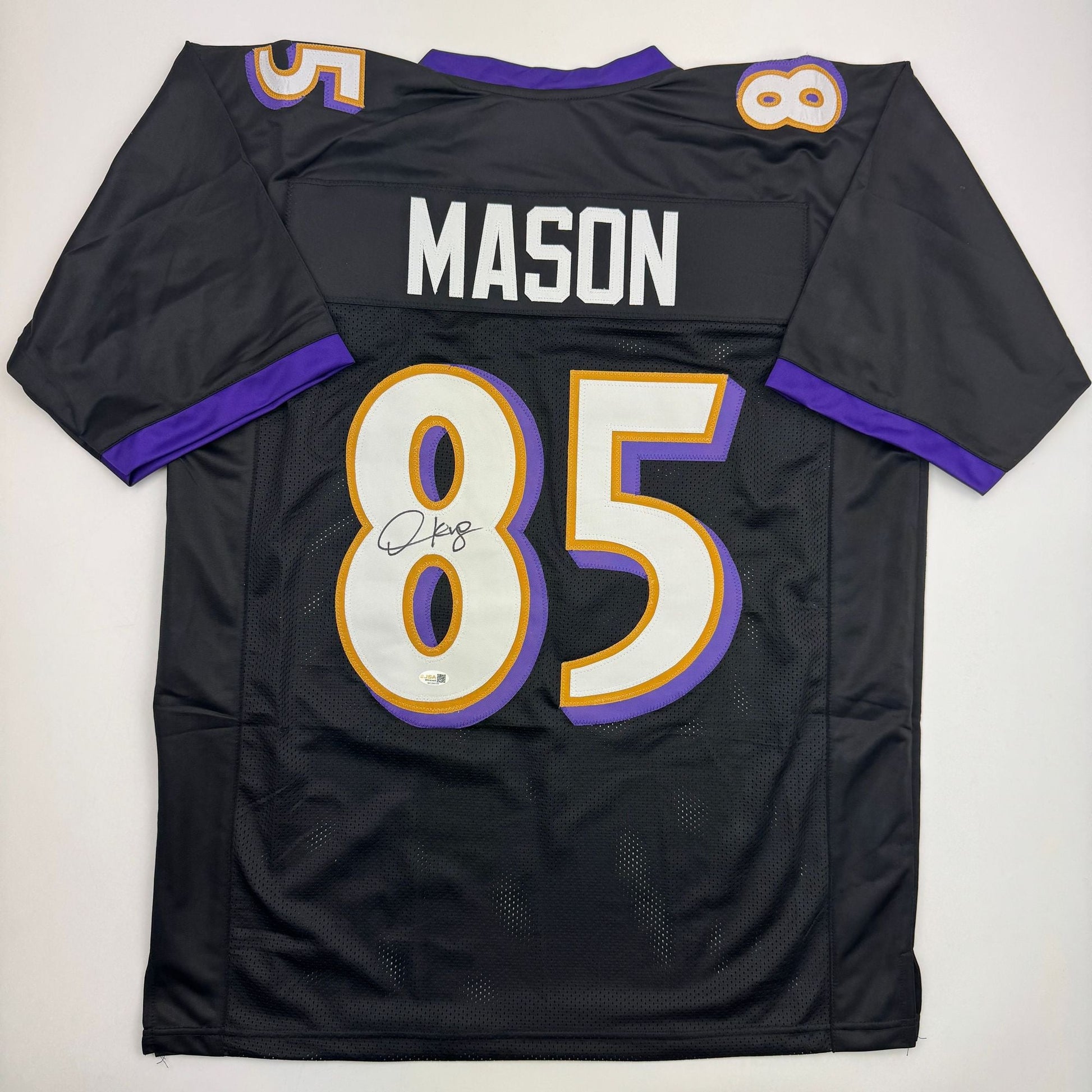 Autographed/Signed Derrick Mason Baltimore Black Football Jersey Beckett BAS COA