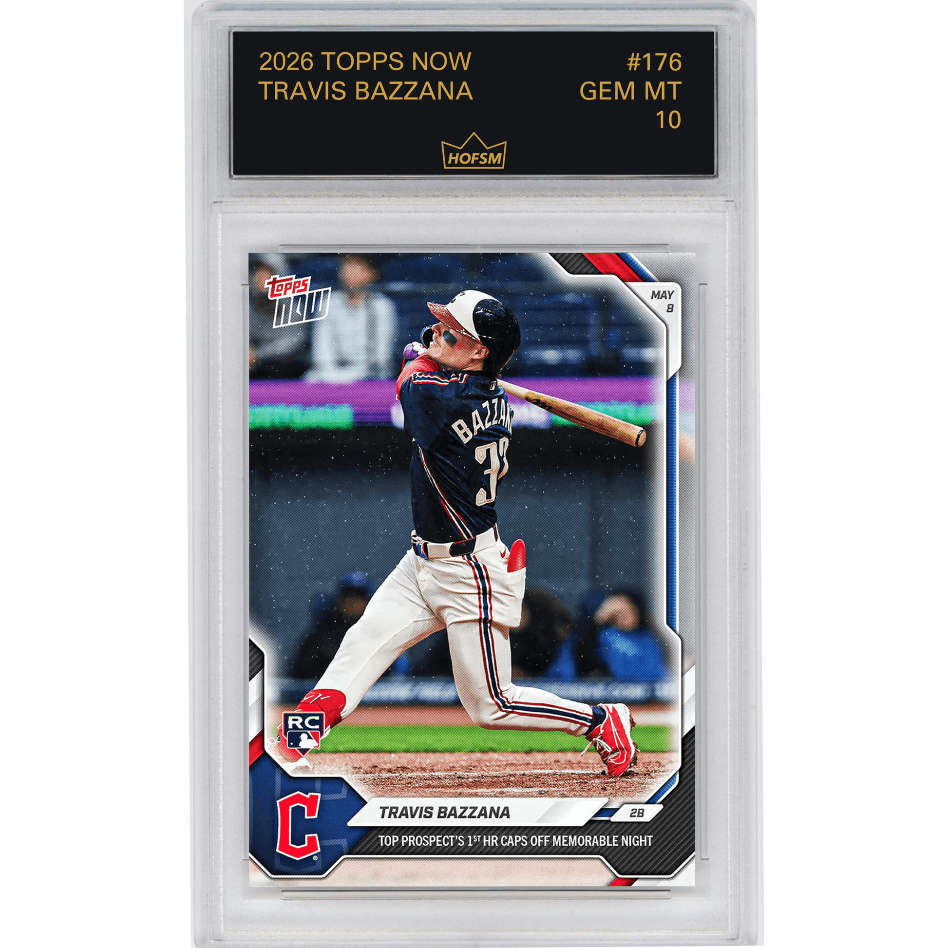 Graded 2026 Topps Now Travis Bazzana #176 Top Prospect's 1st Home Run Caps Off Memorable Night Cleveland Guardians Rookie RC Baseball Card HOFSM 10 Gem Mint