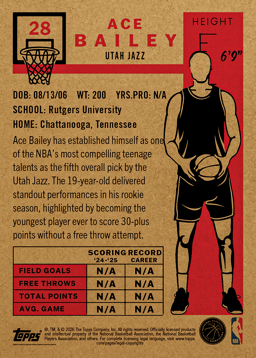 2025 Topps Living Ace Bailey #28 Utah Jazz Rookie RC Basketball Card