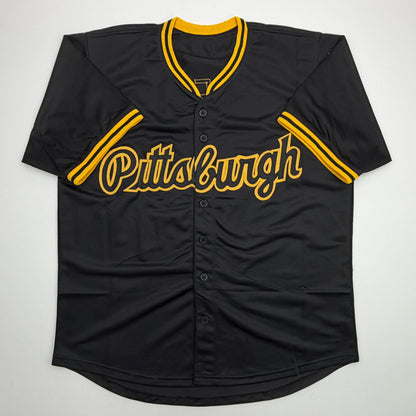 Facsimile Autographed Konnor Griffin Pittsburgh Black Reprint Laser Auto Baseball Jersey Size Men's XL