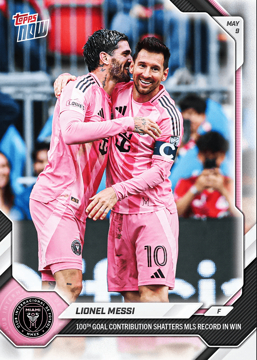2026 Topps Now Lionel Messi #39 100th Goal Contribution Shatters MLS Record in Win Inter Miami Soccer Card