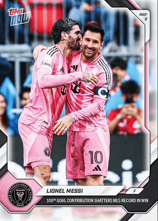 2026 Topps Now Lionel Messi #39 100th Goal Contribution Shatters MLS Record in Win Inter Miami Soccer Card