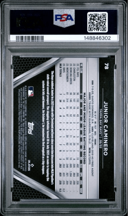 Graded 2024 Topps Chrome Black Junior Jaminero #78 Green Refractor /99 Rookie RC Baseball Card PSA 10 Gem Mint