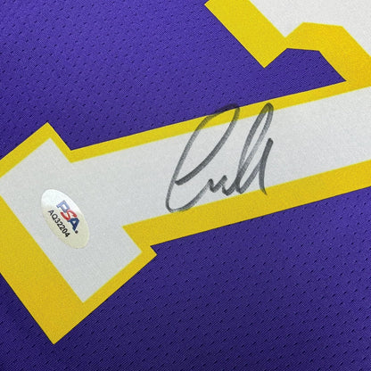 Framed Autographed/Signed Luka Doncic 35x39 Los Angeles Lakers Purple Authentic Basketball Jersey PSA/DNA COA