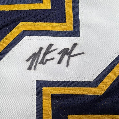Framed Autographed/Signed Natrone Means 35x39 Los Angeles San Diego Navy Blue Football Jersey Beckett BAS COA