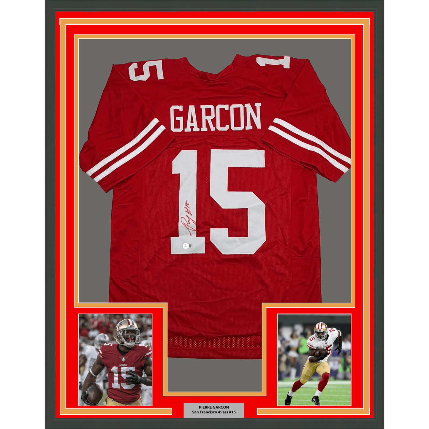 Framed Autographed/Signed Pierre Garcon 35x39 San Francisco Red Football Jersey Beckett BAS COA