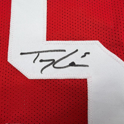 Framed AutographedTrey Lance 35x39 San Francisco Red Football Jersey Beckett BAS COA