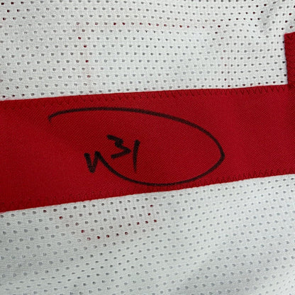 Framed Autographed/Signed Donte Whitner 35x39 San Francisco White Football Jersey Beckett BAS COA