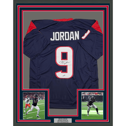 Framed Autographed/Signed Brevin Jordan 35x39 Houston Blue Football Jersey Beckett BAS COA