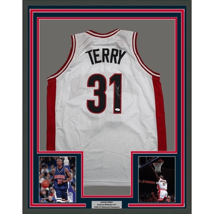 Framed Autographed/Signed Jason Terry 35x39 Arizona White College Basketball Jersey JSA COA