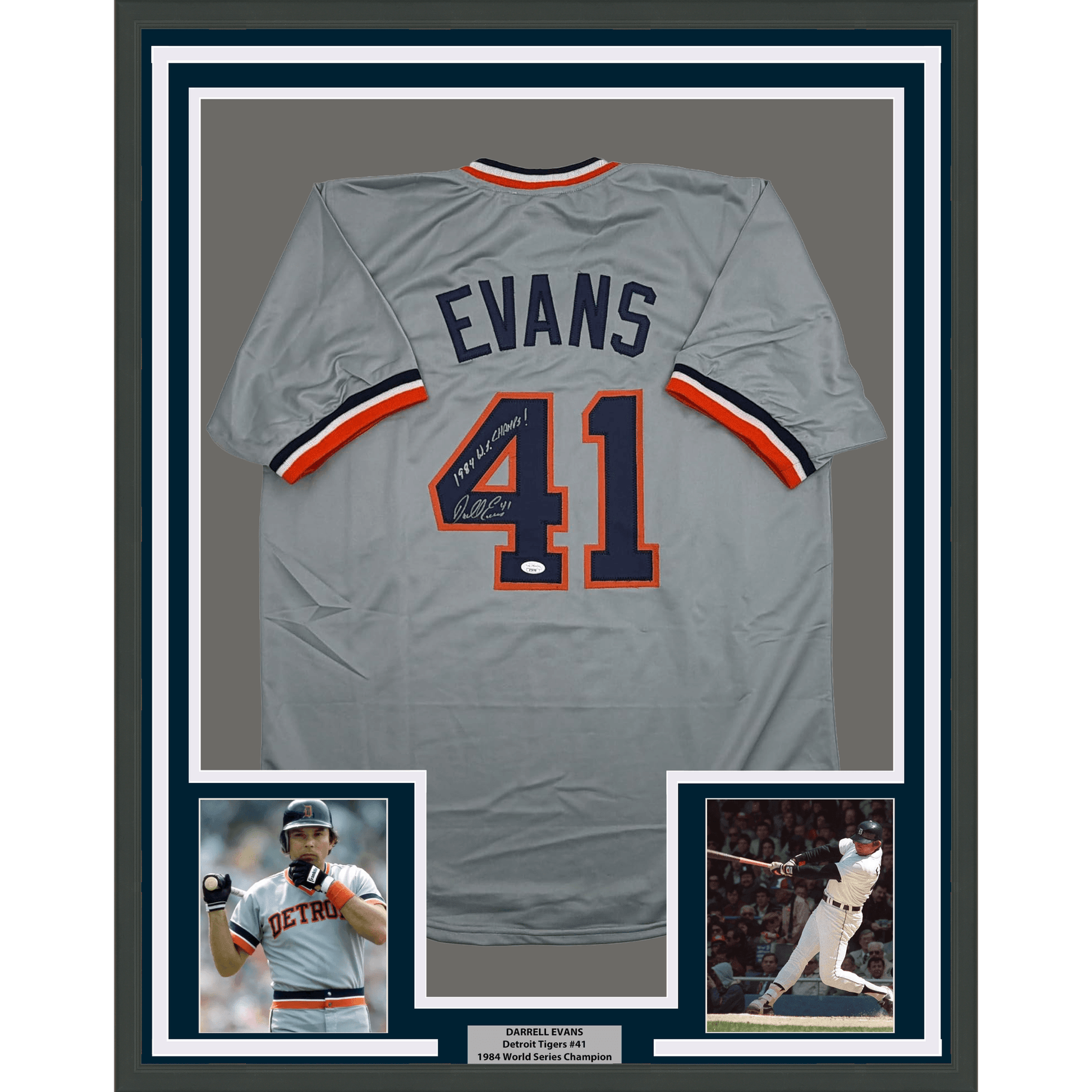 Framed Autographed/Signed Darrell Evans 35x39 1984 WS Champs Detroit Grey Baseball Jersey JSA COA