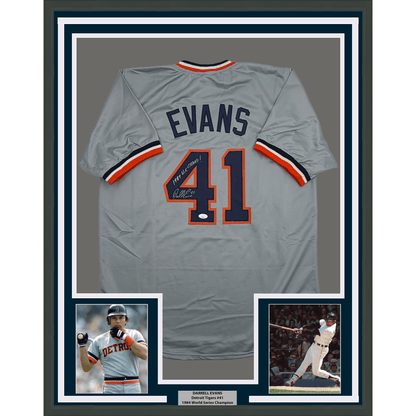 Framed Autographed/Signed Darrell Evans 35x39 1984 WS Champs Detroit Grey Baseball Jersey JSA COA