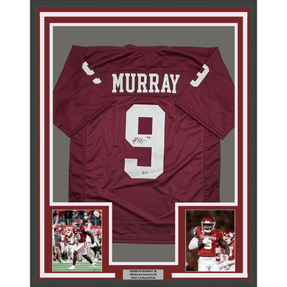 Framed Autographed/Signed Kenneth Murray Jr. 35x39 Oklahoma Maroon College Football Jersey Beckett BAS COA