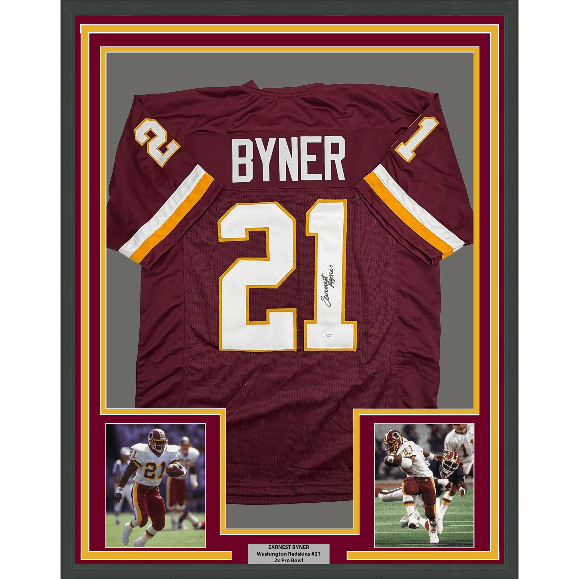 Framed Autographed/Signed Earnest Byner 35x39 Washington Maroon Football Jersey JSA COA