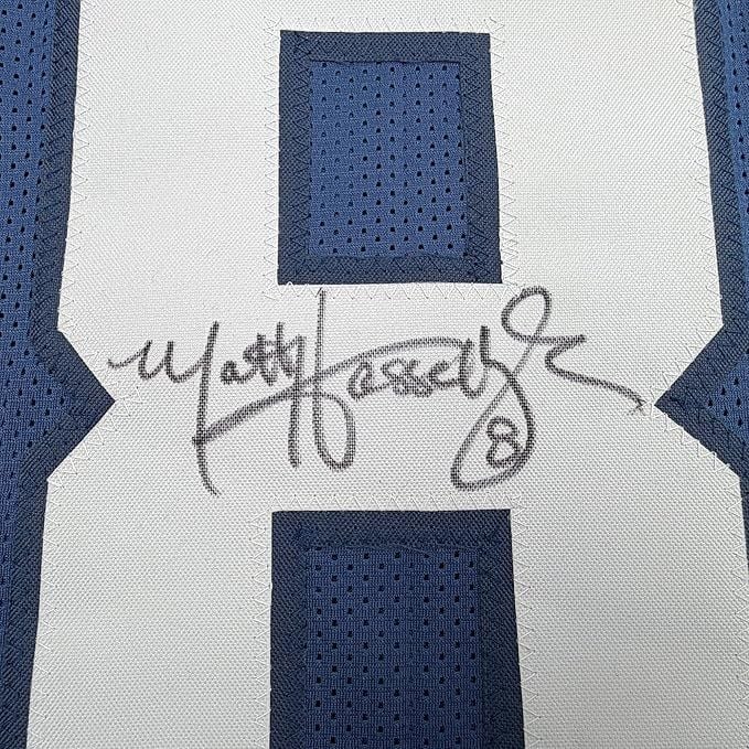 Framed Autographed/Signed Matt Hasselbeck 35x39 Seattle Blue Football Jersey Beckett BAS COA