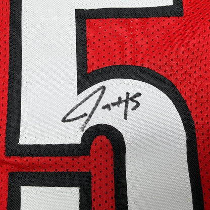 Framed Autographed/Signed Jrue Holiday 35x39 Portland Red Basketball Jersey Beckett BAS COA
