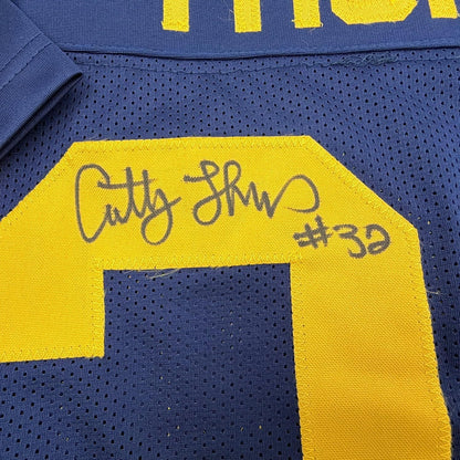 Framed Autographed/Signed Anthony Thomas 35x39 Michigan Blue College Football Jersey JSA COA