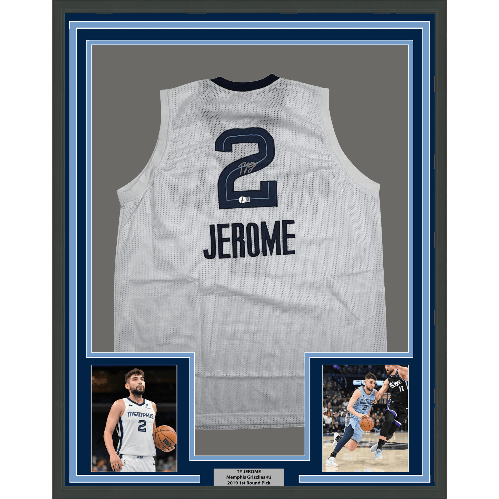 Framed Autographed/Signed Ty Jerome 35x39 Memphis White Basketball Jersey Beckett BAS COA