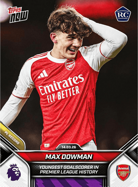 2026 Topps Now Max Dowman #156 Youngest Goalscorer in Premier League History Arsenal Rookie RC Soccer Card