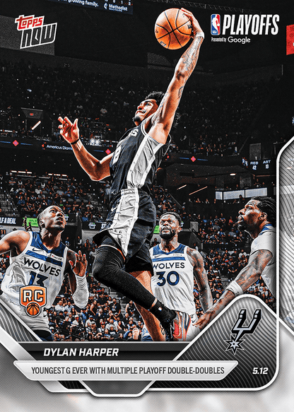 2025 Topps Now Dylan Harper #309 Youngest Guard Ever with Multiple Playoff Double Doubles San Antonio Spurs Rookie RC Basketball Card
