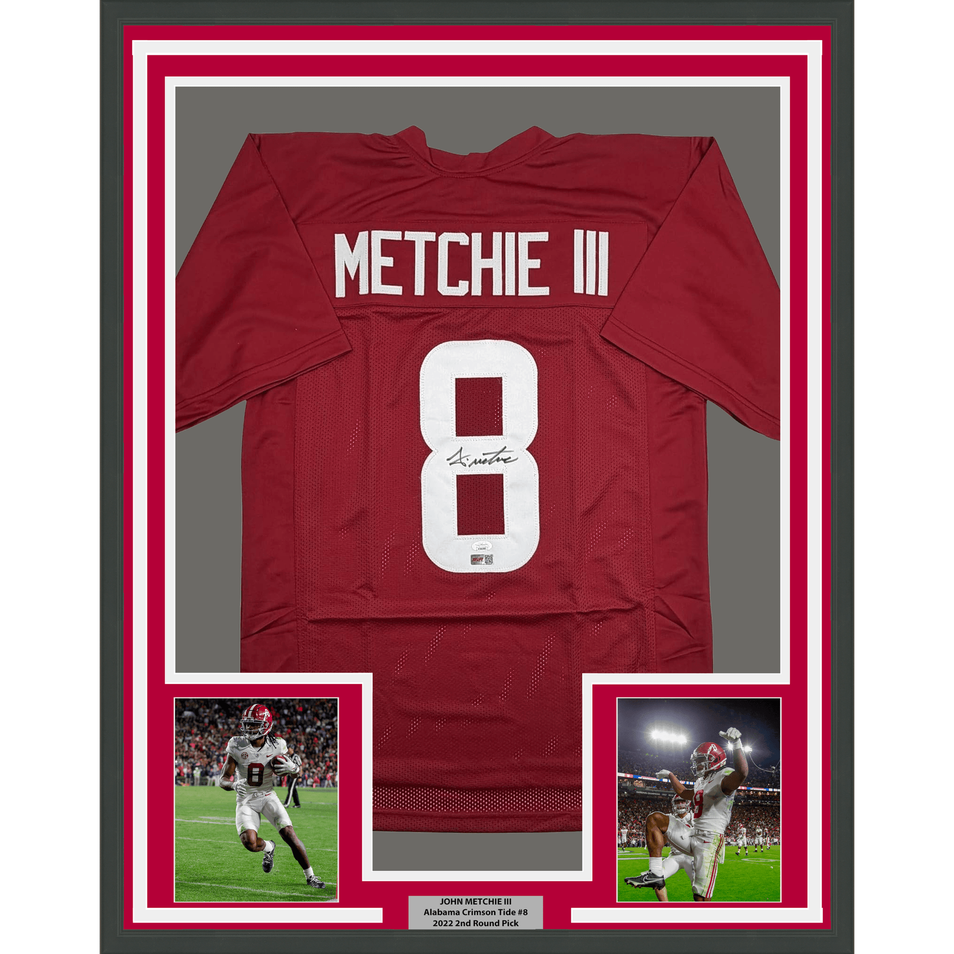 Framed Autographed/Signed John Metchie III 35x39 Alabama Red College Football Jersey JSA COA