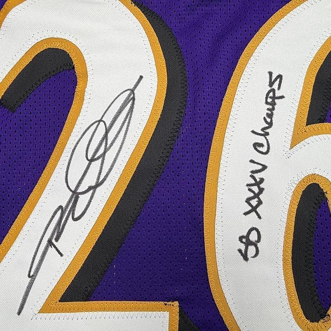 Framed Autographed/Signed Rod Woodson 35x39 SB XXXV Champs Baltimore Purple Football Jersey Beckett BAS COA