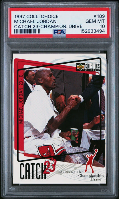 Graded 1997 Upper Deck UD Collector's Choice Michael Jordan #189 Catch 23 Championship Drive Basketball Card PSA 10 Gem Mint