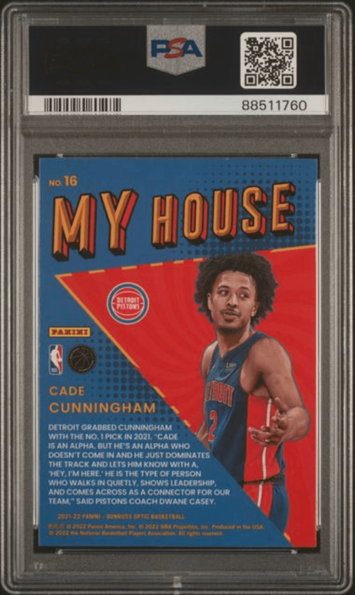 Graded 2021 Panini Donruss Optic Cade Cunningham #16 My House Rookie RC Basketball Card PSA 10 Gem Mint