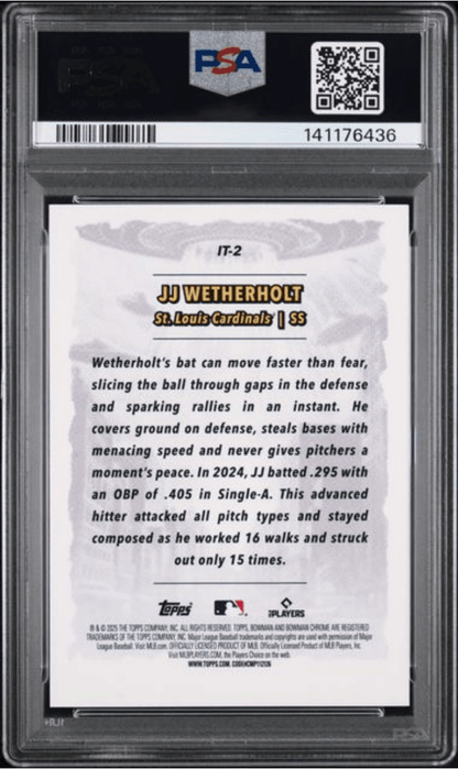 Graded 2025 Topps Bowman Chrome JJ Wetherholt #IT2 It Came to the League Rookie RC Baseball Card PSA 10 Gem Mint