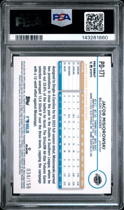 Graded 2024 Topps Pro Debut Jacob Misiorowski #PD171 Blue Foil /150 Rookie RC Baseball Card PSA 10 Gem Mint