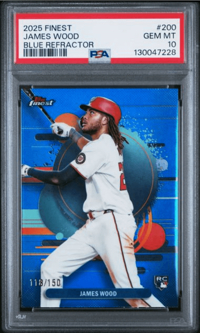 Graded 2025 Topps Finest James Wood #200 Blue Refractor /150 Rookie RC Baseball Card PSA 10 Gem Mint