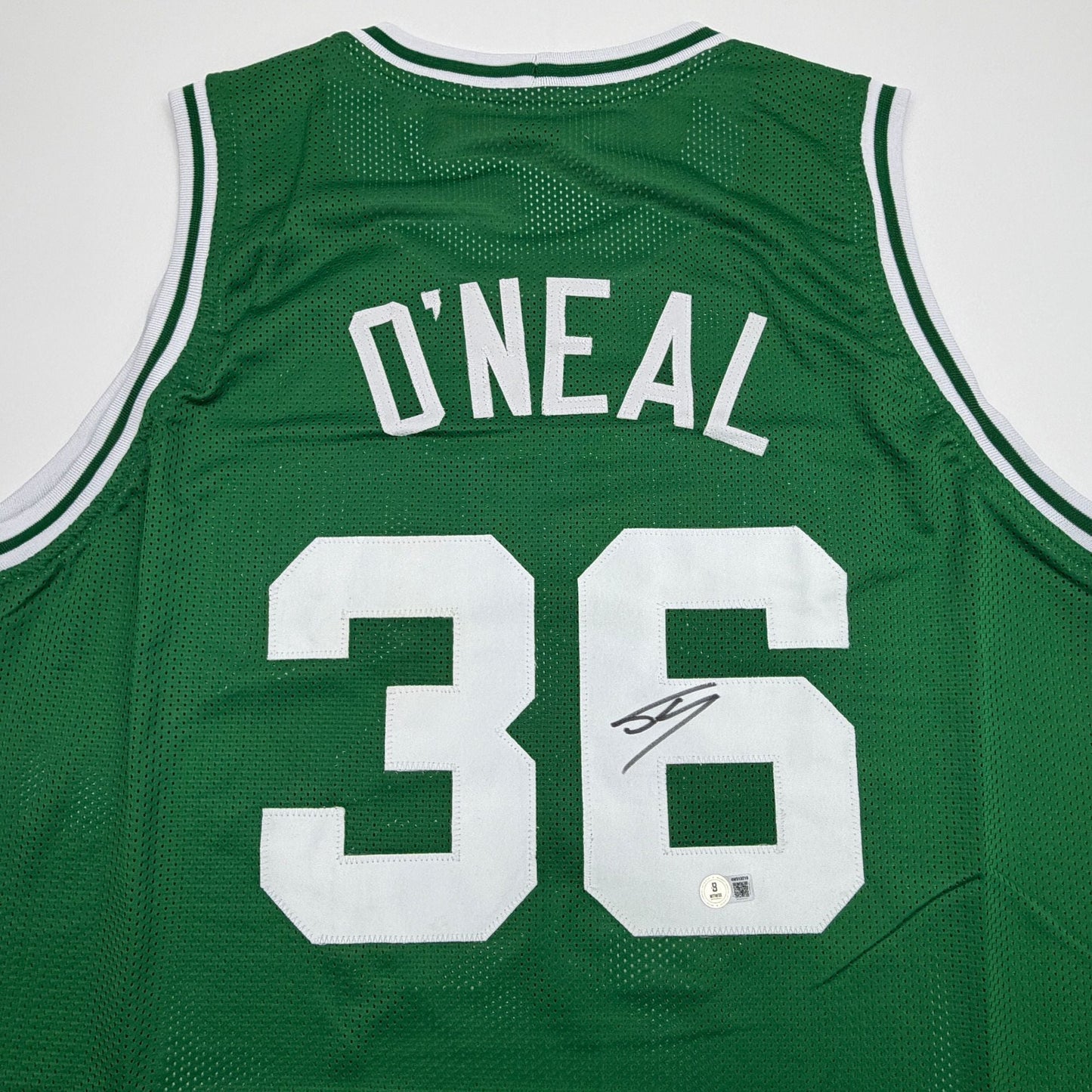 Autographed/Signed Shaquille Shaq O'Neal Boston Green Basketball Jersey Beckett BAS COA