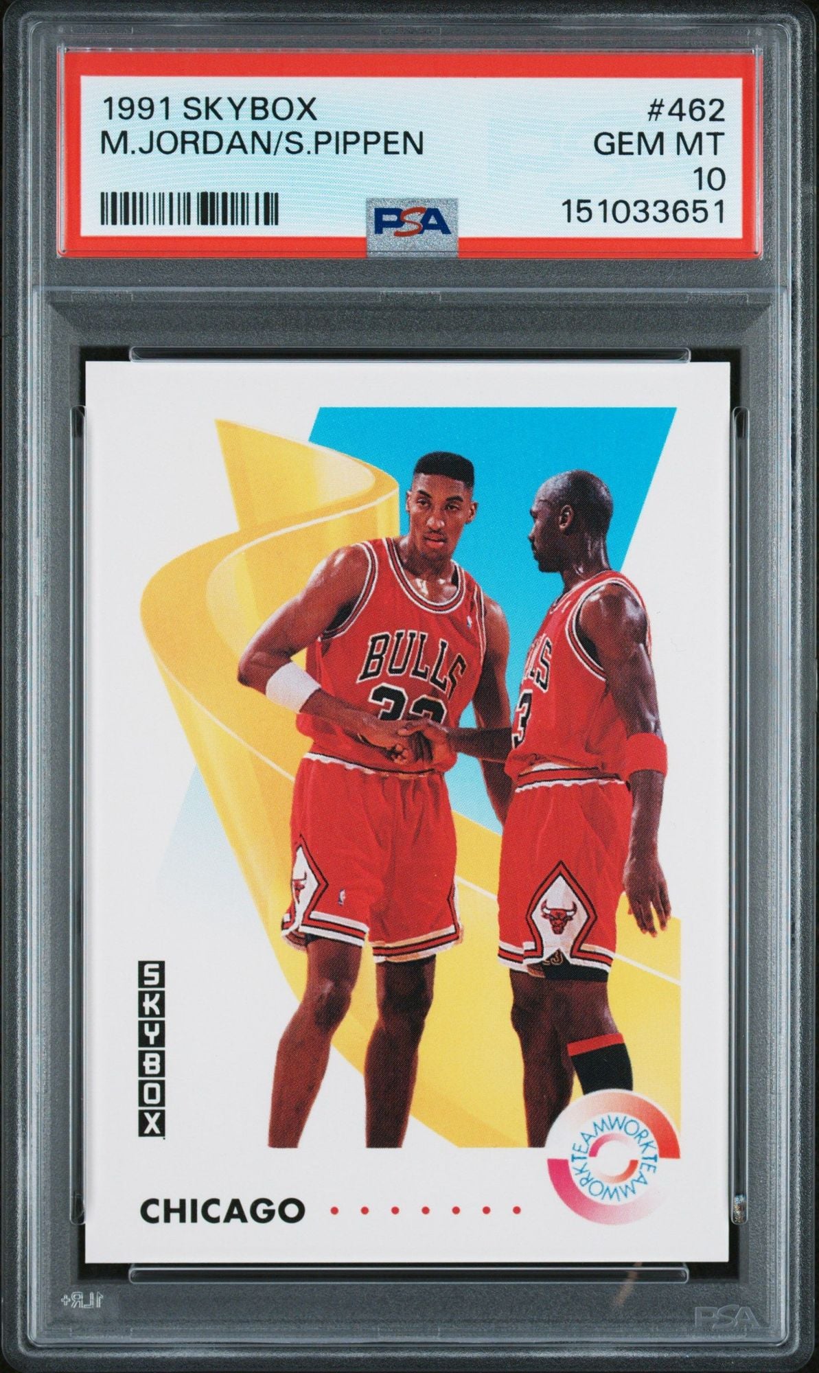 Graded 1991 Skybox Michael Jordan #462 Scottie Pippen Teamwork Basketball Card PSA 10 Gem Mint