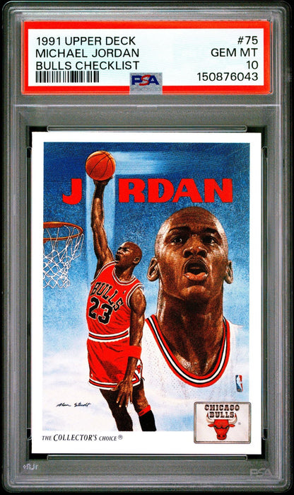 Graded 1991 UD Upper Deck Michael Jordan #75 Bulls Checklist Basketball Card PSA 10 Gem Mint